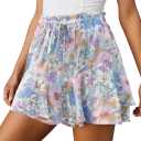 Flowy Shorts for Women Casual Boho Floral Skorts Ruffle Mini Skirts Running Tennis Butterfly Chiffon Shorts (XX-Large)