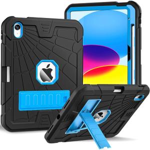 Sibeitu Case for iPad 11th (A16) 2025/ 10th Generation 10.9 Inch 2022, Rugged Shockproof iPad 10 Case with Pencil Holder & Built-in Stand, Hard 11th Gen iPad 11 inch Cover for Kids Boys, Black+Blue