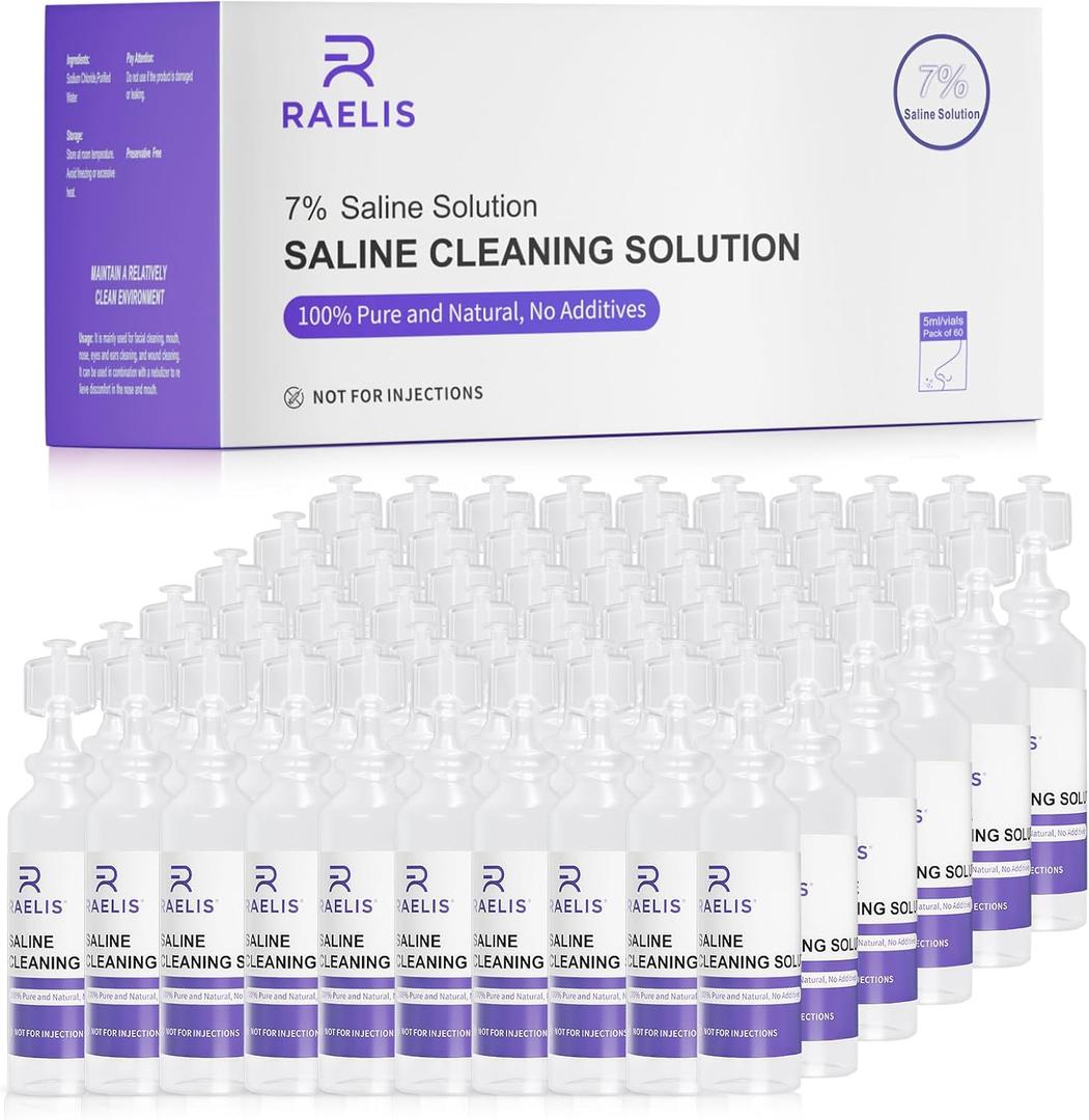 7% Saline Solution for Various Household Uses, 300ml (10.56 FL OZ), 5ml Each, 60Pack
