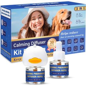 Dog Pheromone Calming Diffuser: Relaxing Pheromone Diffuser for Dogs Relief Stress Anxiety Fighting Scratching Barking, Dog Calming Pheromone Diffuser Kit with 1 Plug in Diffuser+2 Refill 48ml (3in1)