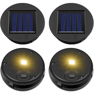 HELESIN Replacement Solar Light Parts, 4 Pack Solar Lights Replacement Top, 8 lumens, Waterproof Battery Box Top DIY Lantern Outdoor Garden Patio DecorWarm Yellow, 3.15in