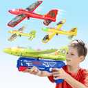 3 Pack Airplane Launcher Toy for Kids, 12.6" LED Foam Glider Plane, 2 Flight Mode Catapult Plane Boy Toys with Stickers, Outdoor Flying Toys Birthday Gifts for 4 5 6 7 8 9 10 12 Year Old Boys Girls
