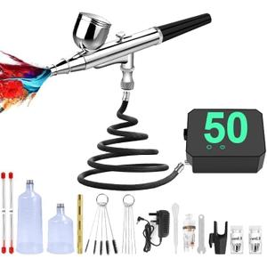 Airbrush Kit with Compressor - High-Pressure Portable Air Brush with 0.2/0.3/0.5mm Nozzle, Non-Clogging Spray Gun with Cleaning Brush for Painting Model Barber Cake (Black)