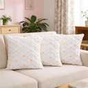 Spring Pillow Covers 18x18 Inch Set of 3 Cute Daisy Flower Throw Pillow Covers Farmhouse White Yellow Pillowcase Soft Plush Cushion Covers Spring Summer Home Decor