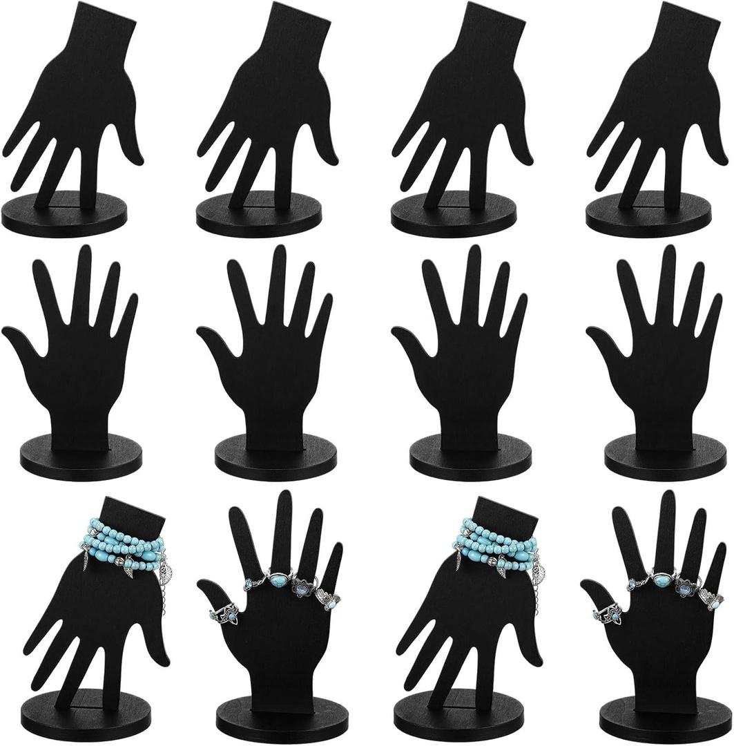 Weysat 12 Pcs Wooden Hand Form Bracelet Jewelry Display Stand Holder Aesthetic Mannequin Fingers Jewelry Organizer for Bracelet Ring(Black)