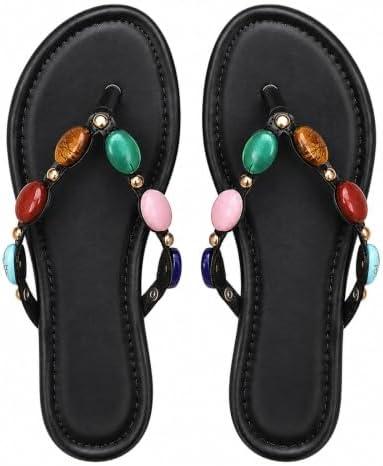 Women's Jeweled Flip Flops, Open Toe Flat Sandals for Summer Beach | Women's Sparkly Gemstone Thong Sandals , Slip-on Casual Flat Heel for Pool, Vacation Size 10