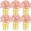 6 Sets Mason Jar with Lights Pink Hydrangea Decorative Pink Centerpieces for Tables Mason Jars Flowers Decorations LED Farmhouse Vase for Home Wedding Event Party Decor