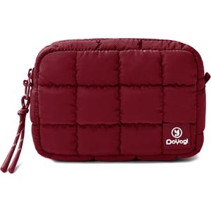 Quilted Cosmetic Bag, Puffer Makeup Bags, Crossbody Purses for women,Cute Travel Toiletry Bag for Women (Wine Red)
