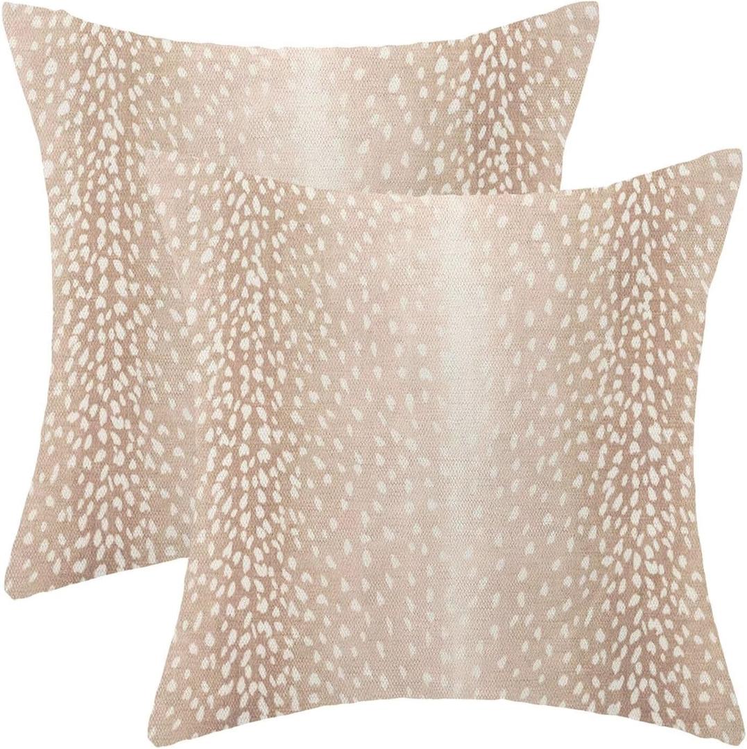Antelope Pillow Covers 20 x 20 Inch Pack of 2, Animal Skin Print Decorative Throw Pillow Cases Outdoor Linen Farmhouse Neutral Fawn Cushion Cover for Bedroom Home Sofa Decor