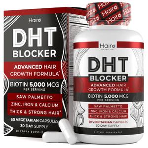 DHT Blocker Hair Growth Supplement - High Potency Biotin & Saw Palmetto for Hair Regrowth - Natural Hair Loss Treatments for Women & Men - Helps Stimulate Hair Follicle Growth (60 Count (Pack of 1)) (Exp 03/12/2026)
