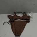 ZAFUL Women Bikini Sets Criss Cross Back Bathing Suit Knot Front Two Piece Swimwear Thong Cheeky Swimsuit Set (Small, Dark Brown)