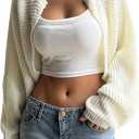 GORGLITTER Women's Cropped Cardigan Trendy 2025 Fall Cute Bolero Shrug Chunky Knit Cardigan Sweaters, Beige, Small