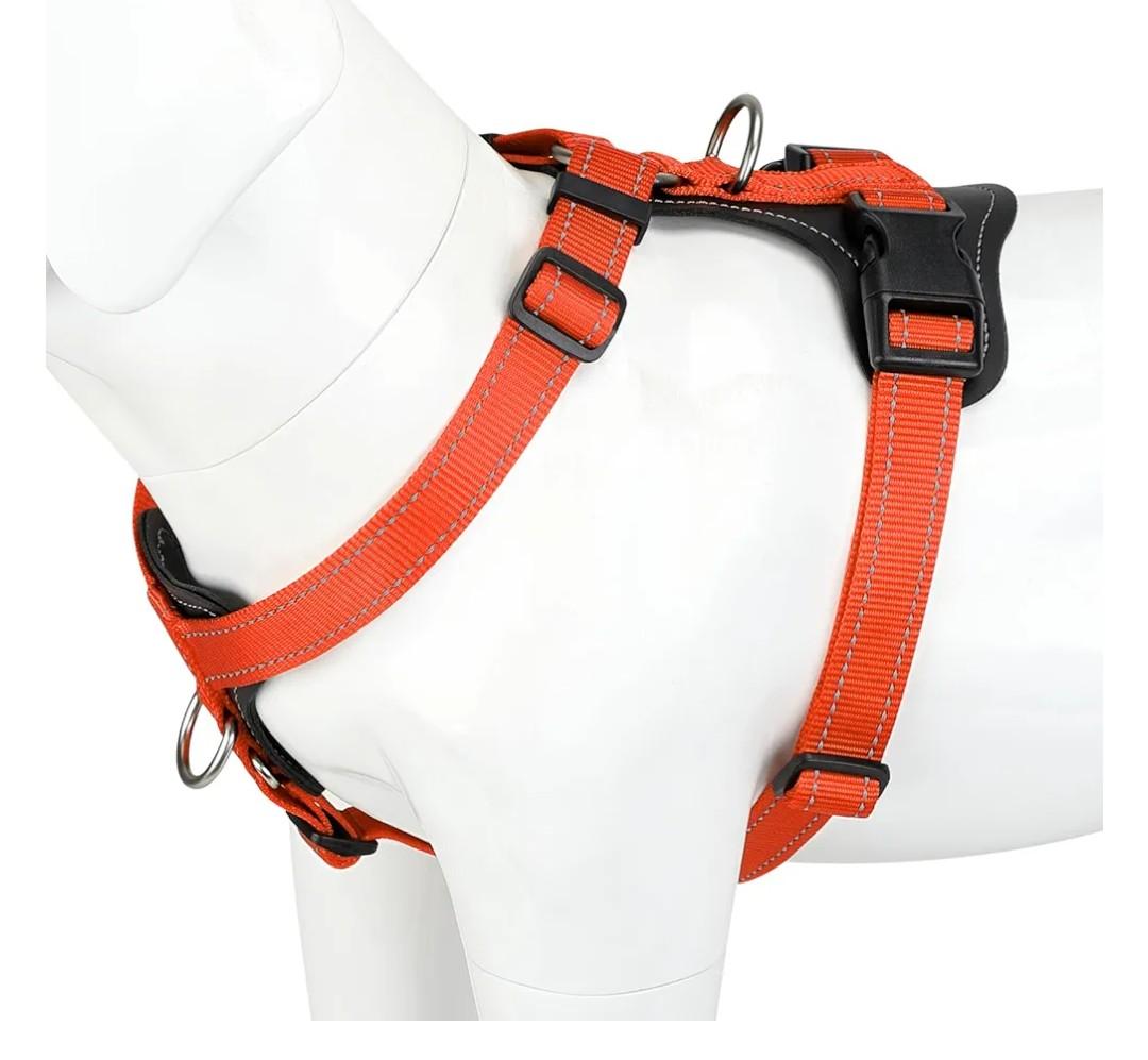 Plutus Pet Adjustable No Pull Dog Harness with Leather Accents, Heavy Duty Reflective Nylon Vest for Training, Hiking, Easy Walk Harness for Small, Medium, Large Dogs (Orange, M)