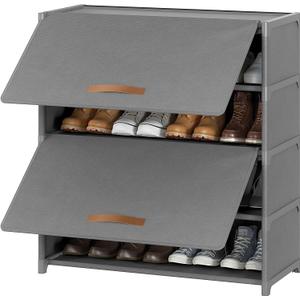 Shoe Rack, 5 Tier Shoe Storage Cabinet with Door 20 Pair Plastic Shoe Shelves Organizer for Closet, Entryway, Hallway, Bedroom, Grey