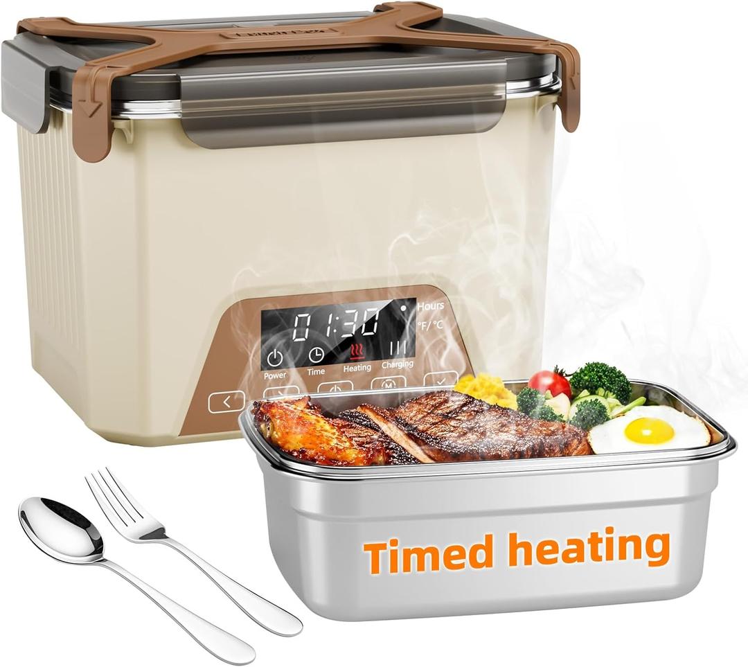 Cordless Electric Lunch Box for Adults, Heated Lunch Box 20000 mAh Battery Powered with Automatic Heating, 1.2L Portable Food Warmer, BPA Free (Off-White)