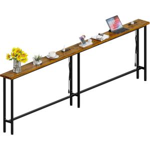 GRLEAF 102" Sofa Table with Built-in Power Strip (4 AC Outlets & 4 USB Ports) 4.9ft Power Cord, Metal Frame, Easy Assembly, Long Couch Table Behind Sofa, Living Room and Home Office | Rustic Brown