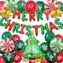 Outdoor Christmas Decorations Indoor, Christmas Ornaments with Merry Christma Balloons Banner with Candy Balloon, Small Bell Balloons, Tree Balloon for Christma Party Decorations