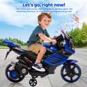 Kids Ride On Motorcycle, 6V Battery Powered Electric Motorcycle, w/Treaded Tires, Horn, Working Headlight, Music, Training Wheels, Stable Ride On Toys for Kids Toddler Boys Girls 3-6, Blue