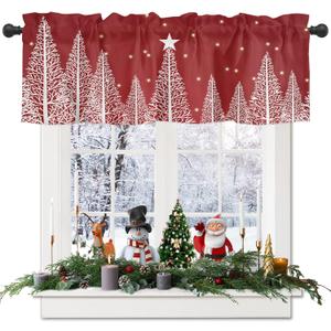 ALAGEO Christmas Valances for Windows Red Christmas Tree Christmas Kitchen Curtain Valances Rod Pocket Holiday Valances for Kitchen Window Curtain Seasonal Valance Christmas Decor 1 Panel, 42x12 Inch