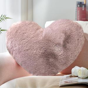 YRXRUS Heart Pillows, Love Heart Shaped Pillow, Small Cute Dusty Pink Heart Pillows for Gifts, Faux Rabbit Throw Pillows for Her, Kids, Girls Home Decoration, 10X11 Inch (Bean Paste Pink)