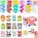 24Packs Valentines Day Heart Stress Balls with Cards,Squishy Squeeze Balls Bulk Fidget Toys for Adults,Stress Relief Balls,Classroom Exchange