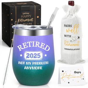 Gtmileo Retirement Gifts for Women 2025, Happy Retirement Gifts, Retired Not My Problem Anymore Insulated Wine Tumbler, Retired Gifts Birthday Gifts for Coworker Nurse Teacher Grandma(12oz, Gradient)