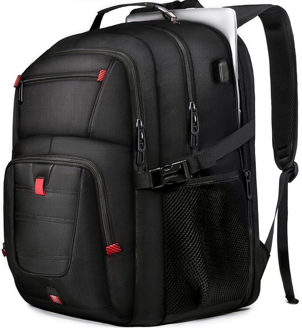 50L Travel Backpack, 17 inch Laptop Backpack for Men, Extra Large Sturdy TSA Friendly with USB Port College School Rucksack Bag Gifts for Him Men Women, Black