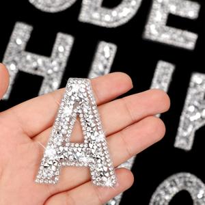 Waydress 26 Piece Rhinestone Iron On Patch A-Z Pearl Bling Rhinestone Letter Patch Glitter Alphabet Applique Rhinestone Pearl English Letter for DIY Craft Supplies(Silver, Solid Style)