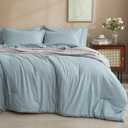 PHF 7 Pieces Queen Comforter Set, Lightweight Bed in A Bag & 18" Sheet Set for All Season, Ultra Soft Cozy Bedding with Comforter, Sheets, Pillowcases & Shams, Dusty Blue