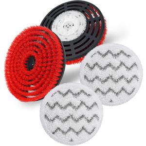2 Pack Steam Mop Brush Head (Red) and 2 pack steam mop replacement pads (Gray), Upgraded Mop Pad Replacement Brush Heads Compatible with Shark Steam Mop S7000 S7001 S7020 S7005 S8021 S8001 etc