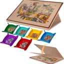 Tilting Jigsaw Puzzle Board with 2-in-1 Stand and Cover, Lightweight Felt Jigsaw Storage Table with 3 Angle Adjustable, 6 Sorting Trays for Puzzle Games Up to 1500 Pieces (Khaki)