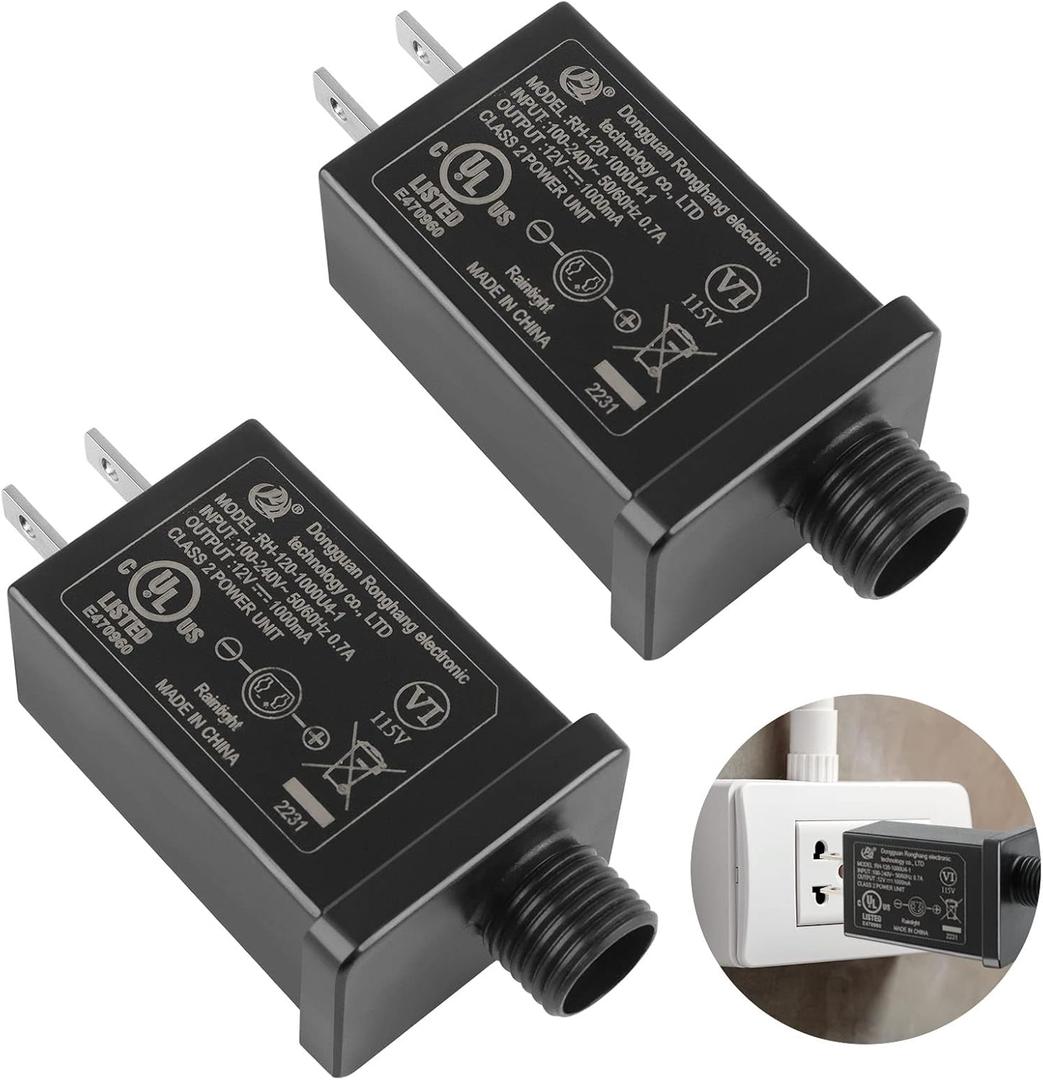 Kalolary Replacement Yard Inflatable Adapter 12V 1A Power Supply, Class 2 Power Unit Transformer Plug for String Light Halloween Christmas Thanksgiving Inflatable Decorations(2 Packs)