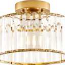 Crystal Gold Semi Flush Mount Ceiling Light Modern Hallway Light Fixture Metal Close to Ceiling Lamp for Kitchen Living Room Bathroom Entryway Bedroom(10.63 inch) (27CM)