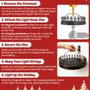 Christmas Tree Flag Pole Mega Topper Light Hook with Metal Hoop and Hanging Rope, Outdoor Telescoping Flagpole Tree Light Hooks Kit for Hanging Light Strings Xmas Lights Outdoor Decor