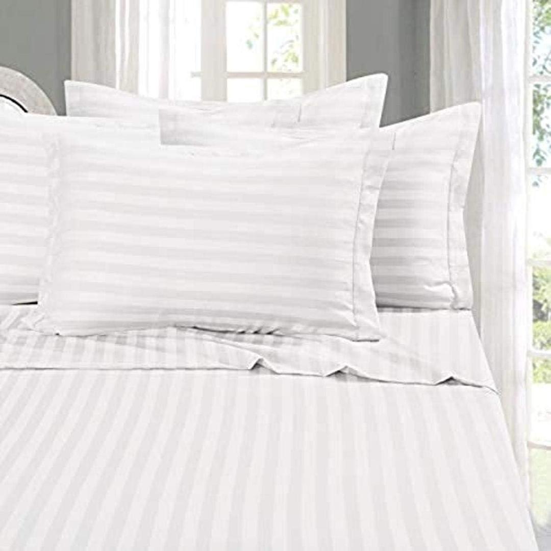 Elegant Comfort Wrinkle & Fade Resistant 1500 Thread Count - Damask Stripes Egyptian Quality Luxurious Silky Soft 4pc Sheet Set, Up to 16" Deep Pocket, Twin, White