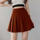 TONCHENGSD Women's High Waist Pleated Mini Skirt Skater Tennis Skirt (Brown, XXL)