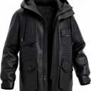 BEST SOUTH Men's Faux Leather Jacket Long Winter Coat Motorcycle Warm Casual Bomber Hood (Black, XXXL)