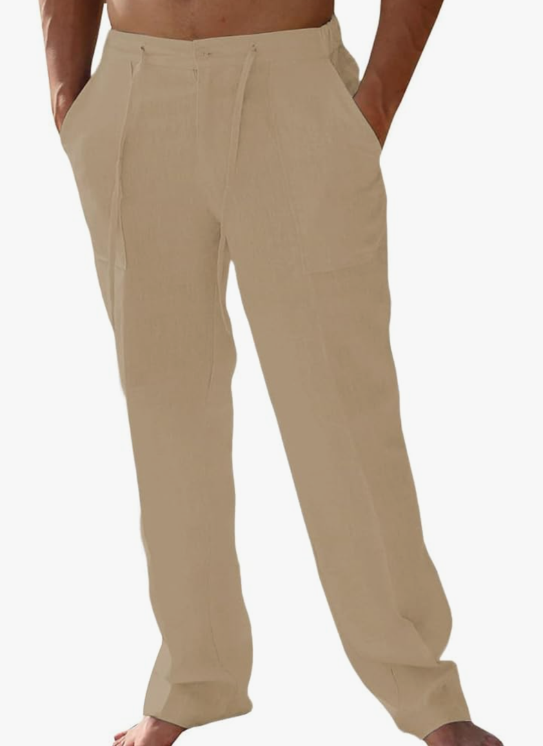 Men's Linen Pants Elastic Waist Drawstring Lightweight Casual Cotton Yoga Pants Loose Fit Summer Beach Long Trousers Small