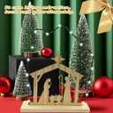 Wooden Nativity Scene Sets with LED Lights - Stable Nativity Set of Figurines Christmas Indoor Holy Family Figurines Table Sign Religious Party Mantle Fireplace Home Jesus Office Desk Decor