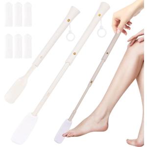 Toe Cleaning Brush, Foot Brush in Shower with 6Pcs Soft Drying Covers, Long Handle Toe Lotion Applicatorn for Seniors, Elderly, Disabled Men and Women (16"-28" Long)