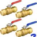 Push Fit Ball Valve, 4 Pack 3/4" Push-Fit Full Port Ball Valve with Disconnect Clip, Push-to-Connect Water Shut Off Valve for Hot and Cold Water, for PEX PVC or Copper Pipes