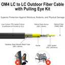 FLYPROFiber- OM4 Outdoor Fiber Optic Patch Cable 200m/656ft, OM4 LC to LC Armored Fiber with Pulling Eye Kit, Direct Burial, Industrial TPU, 40G/100G, 50/125um, Uniboot Duplex Multimode, OD-5mm