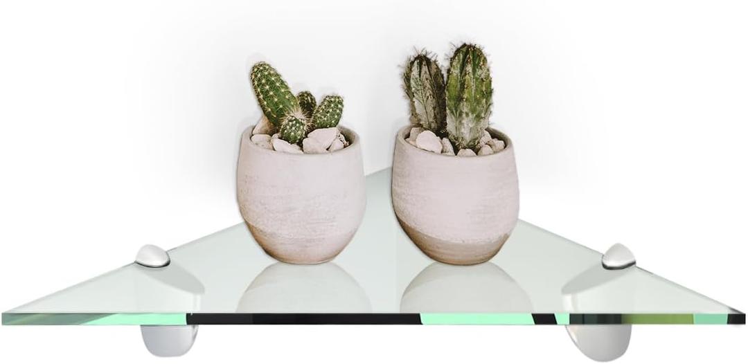 Fab Glass and Mirror 14" X 14" Corner Kit with Triangle Chrome Brackets Glass Shelf, Clear