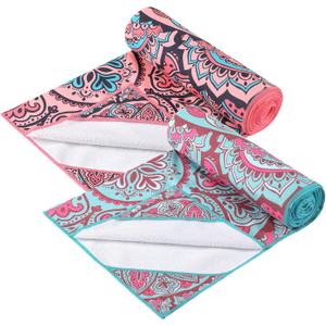 Tudomro 2 Pcs Yoga Towel, Non Slip Hot Yoga Mat Towel 73'' x 25'' Soft Sweat Absorbent Yoga Blanket Multicolor Yoga Accessories Workout Towel for Gym Bikram Pilates Yoga, Pink Blue