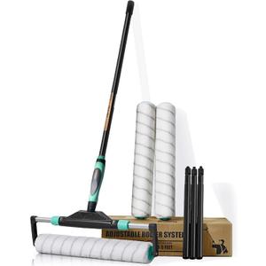 10pcs PinStone Large Paint Roller Kit, 12"-18" Adjustable Roller Frame, 1-5 Ft Steel Extension Pole, Ergonomic Handle, 3pcs 18" Nylon Roller Covers for Walls,Ceiling,Floor,Interior & Exterior Painting (Black and Green)