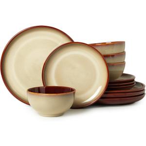 Pokini Stoneware Dinnerware Sets, Ceramic Plates and Bowls Set, Microwave & Dishwasher Safe Kitchen Dish Set, Modern Dinner Salad Plates | Cereal Bowls for 4, Dishware Sets Brown Yellow
Brand: Pokini