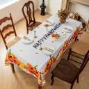 Halloween Tablecloth, Orange Jack-O-Lantern Pumpkin Leaf Holiday Table Cover Rectangular Water Resistant for Party Picnic Dinner Decor 60x102 Inch