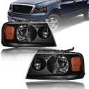 Headlights for 2004-2008 Ford F150 / 2006-2008 Lincoln Mark LT Pair Front Lights Replacement Headlamps Black Housing Amber Reflector