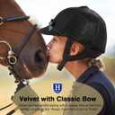 Harrison Howard Velvet Equestrian Helmet Cover with Bow Helmet Cover Only, NOT a Helmet