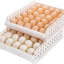 DEAYOU 60 Egg Drawer for Refrigerator, 2-Layer Stackable Egg Holder Storage Container for Countertop, Large Capacity Plastic Fresh Egg Tray Dispenser Organizer Keeper with Handle for Kitchen